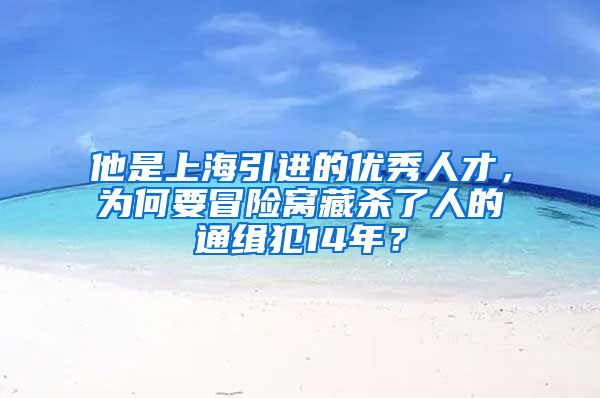 他是上海引进的优秀人才，为何要冒险窝藏杀了人的通缉犯14年？