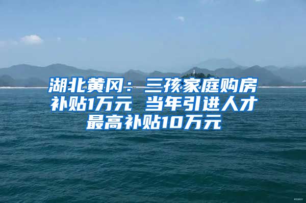 湖北黄冈：三孩家庭购房补贴1万元 当年引进人才最高补贴10万元