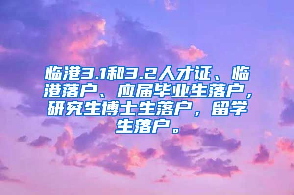 临港3.1和3.2人才证、临港落户、应届毕业生落户，研究生博士生落户，留学生落户。
