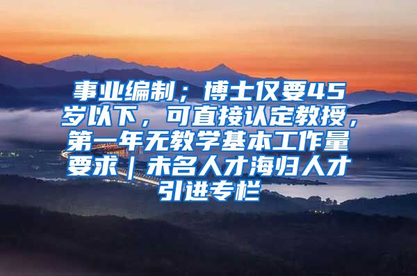 事业编制；博士仅要45岁以下，可直接认定教授，第一年无教学基本工作量要求｜未名人才海归人才引进专栏