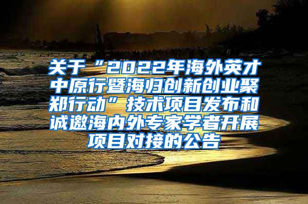 关于“2022年海外英才中原行暨海归创新创业聚郑行动”技术项目发布和诚邀海内外专家学者开展项目对接的公告