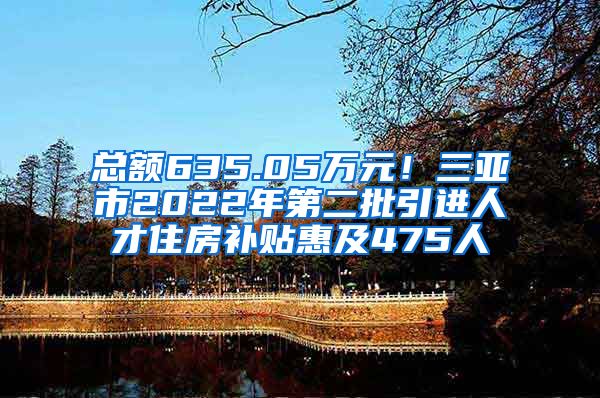 总额635.05万元！三亚市2022年第二批引进人才住房补贴惠及475人