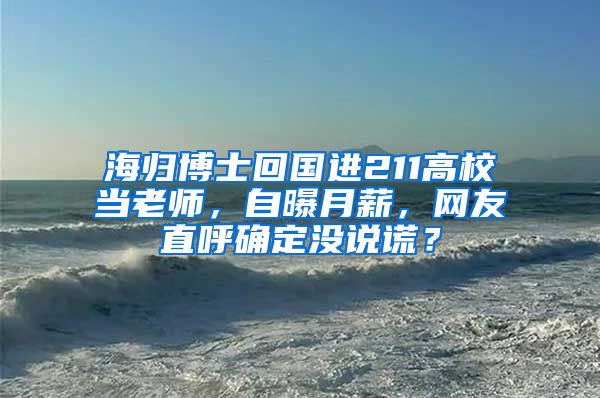 海归博士回国进211高校当老师，自曝月薪，网友直呼确定没说谎？