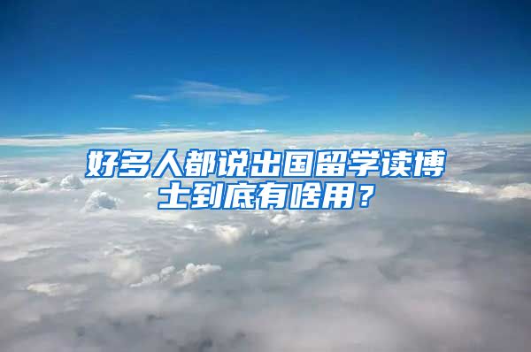 好多人都说出国留学读博士到底有啥用？