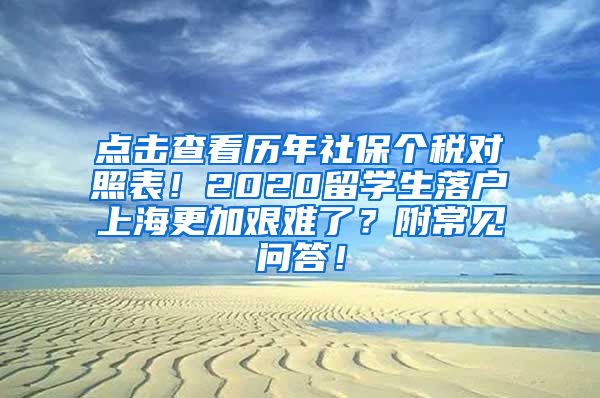 点击查看历年社保个税对照表！2020留学生落户上海更加艰难了？附常见问答！