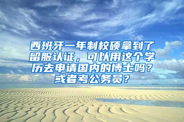 西班牙一年制校硕拿到了留服认证，可以用这个学历去申请国内的博士吗？或者考公务员？